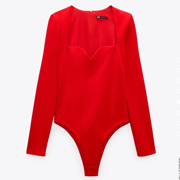 Zara red sweetheart neckline bodysuit 2022 - Picture 3 of 7